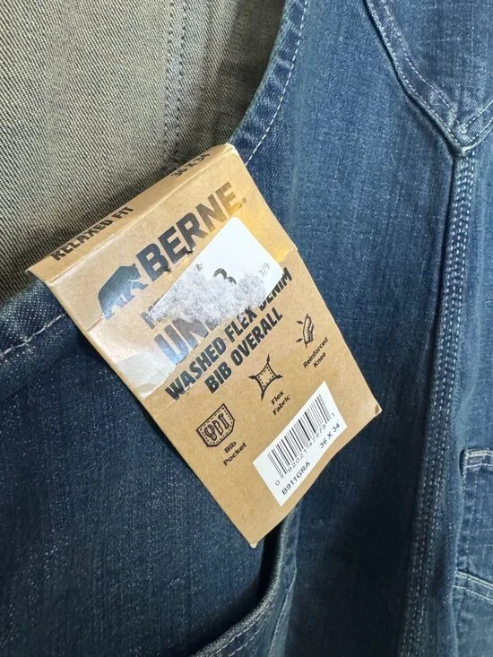 Berne Bib Overalls Size 36/34 Washed Flex Denim Reinforced Knee NWT - Picture 5 of 16